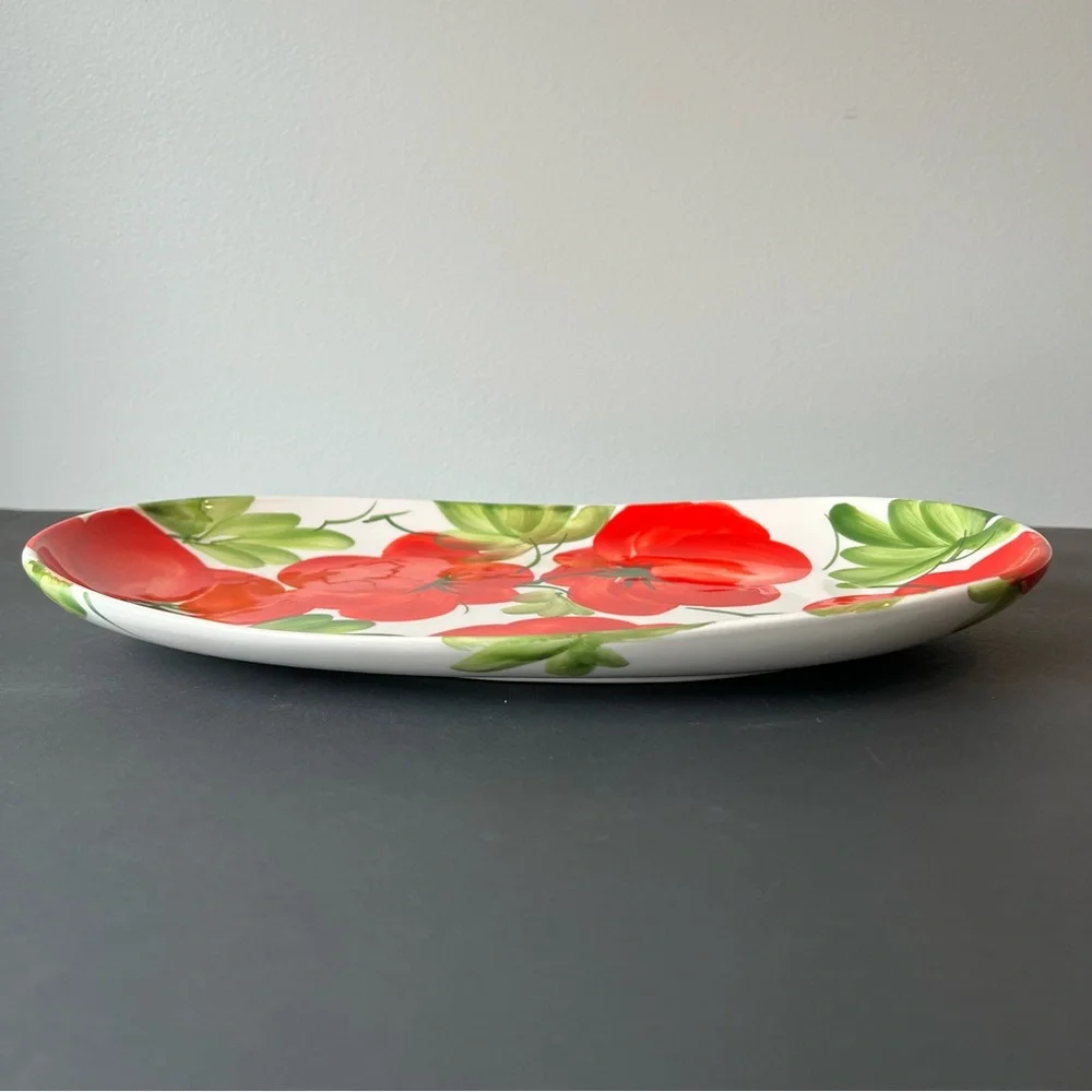 SOLD Vibrant Hand-Painted Ceramic Oval Platter 13", Red Tomatoes, Made in Italy - Picture 7 of 15
